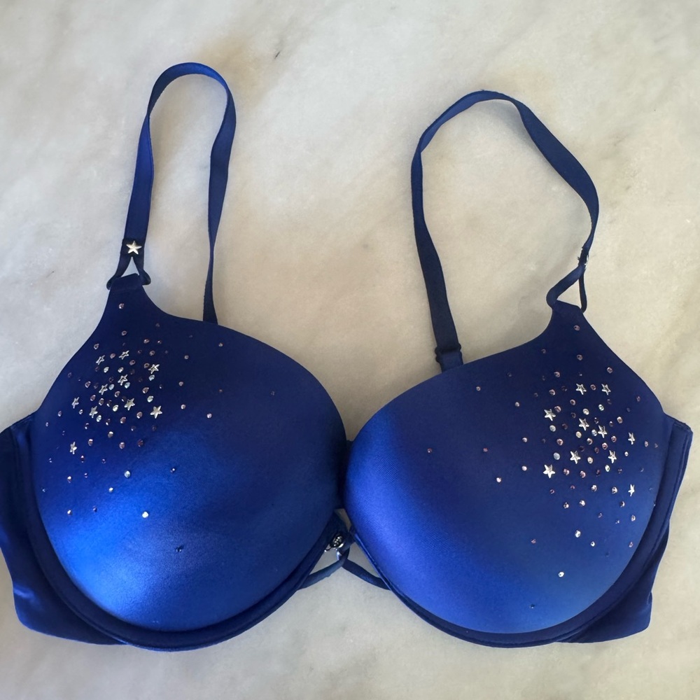 Blue Embellished Women's Bra - Picture 3 of 7